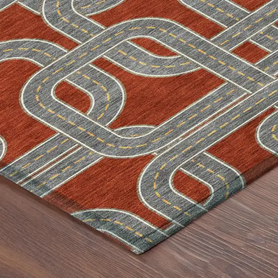 Red And Gray Geometric Washable Indoor Outdoor Area Rug Photo 3