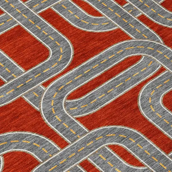 Red And Gray Geometric Washable Indoor Outdoor Area Rug Photo 4