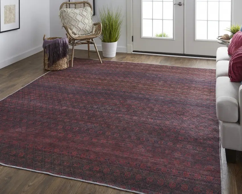 Red And Gray Striped Power Loom Area Rug Photo 6