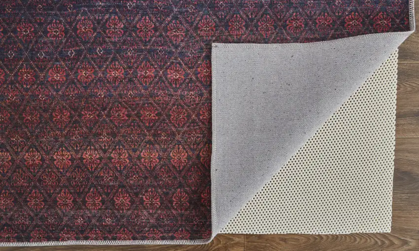 Red And Gray Striped Power Loom Area Rug Photo 3