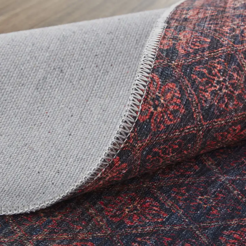 Red And Gray Striped Power Loom Area Rug Photo 4