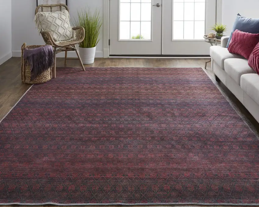 Red And Gray Striped Power Loom Area Rug Photo 5