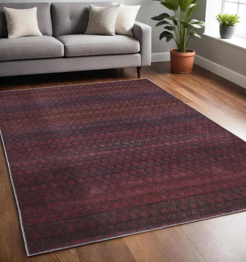 Red And Gray Striped Power Loom Area Rug Photo 1