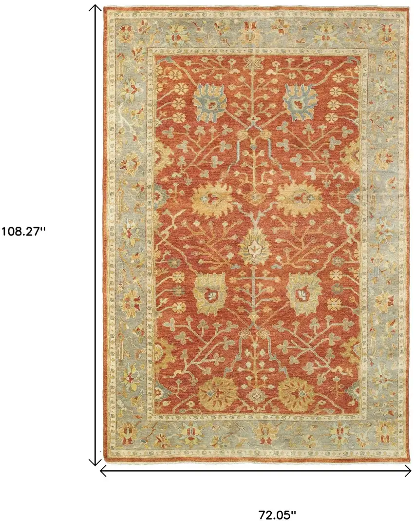 Red And Gray Wool Oriental Hand Knotted Area Rug Photo 3
