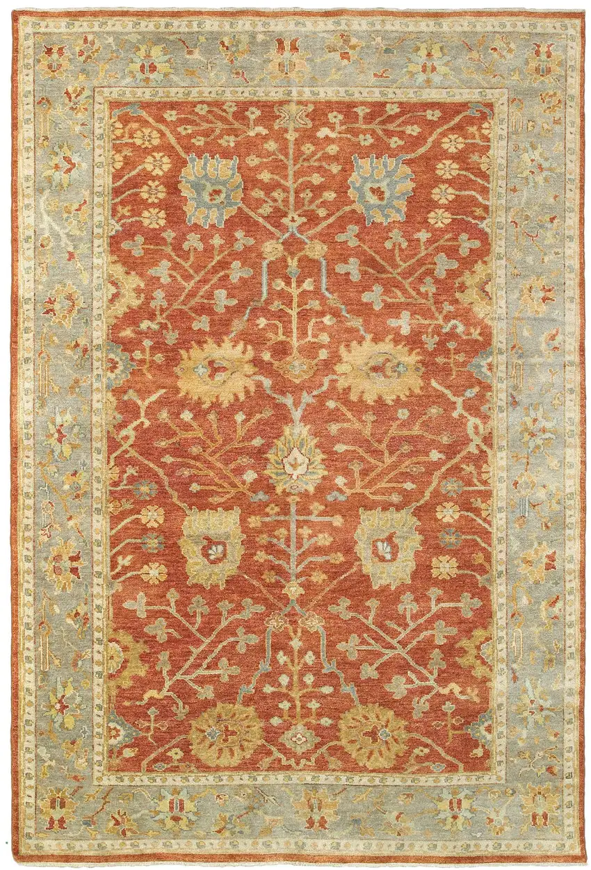 Red And Gray Wool Oriental Hand Knotted Area Rug Photo 2