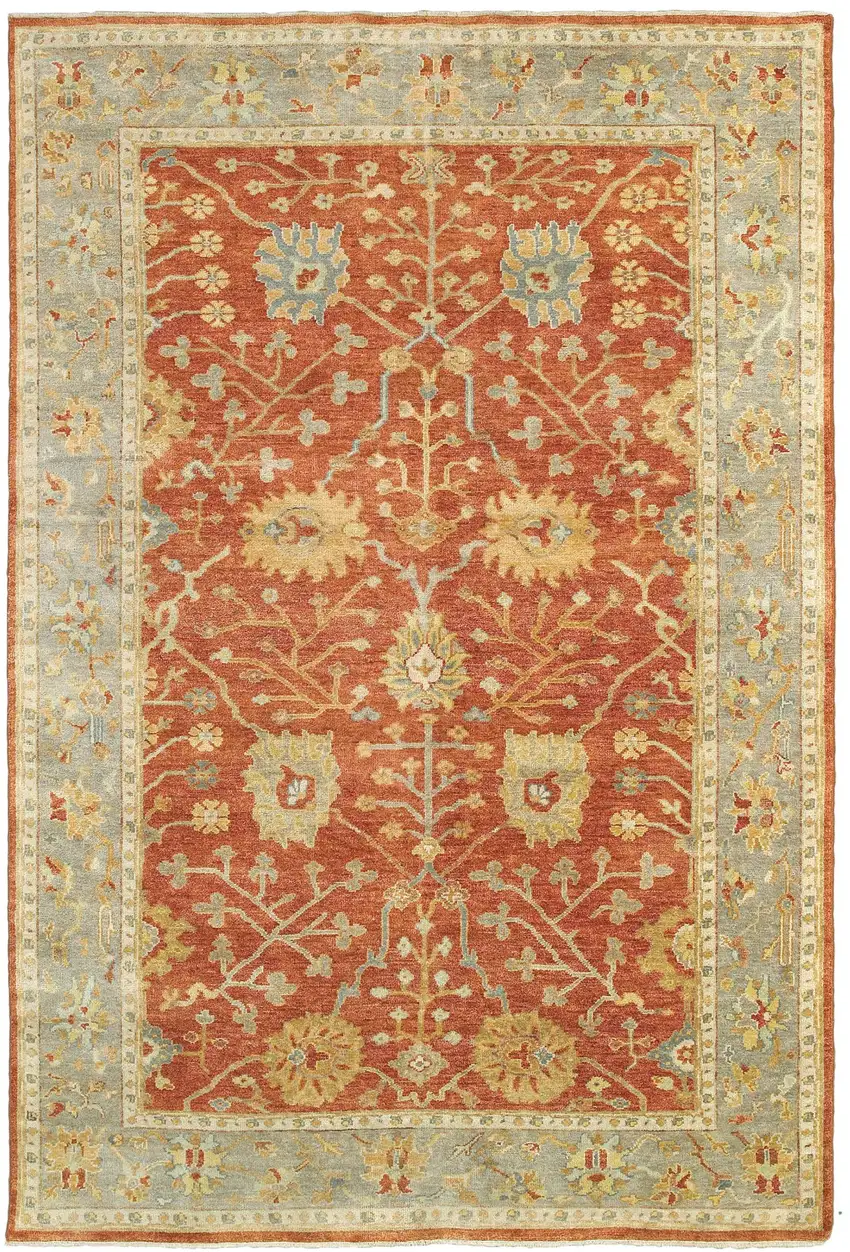 Red And Gray Wool Oriental Hand Knotted Area Rug Photo 4
