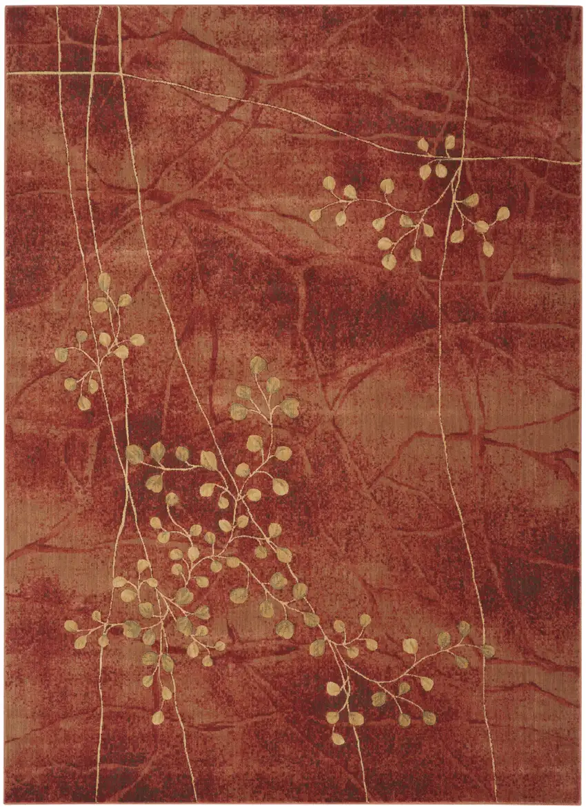 Red And Green Botanical Leaves Non Skid Area Rug Photo 2