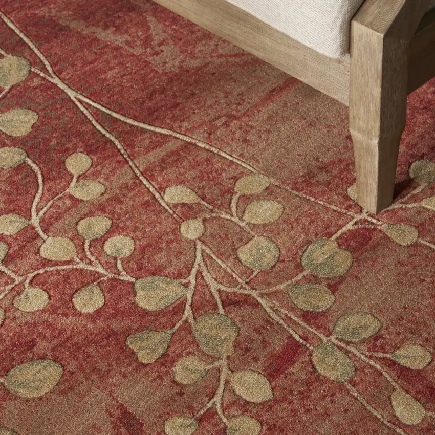 Red And Green Botanical Leaves Non Skid Area Rug Photo 4