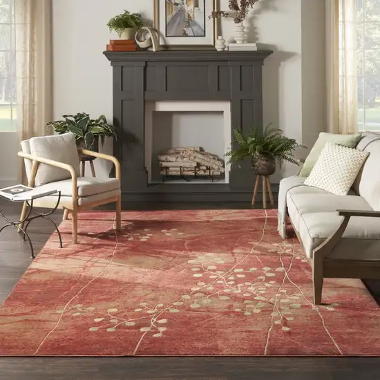 Red And Green Botanical Leaves Non Skid Area Rug Photo 5