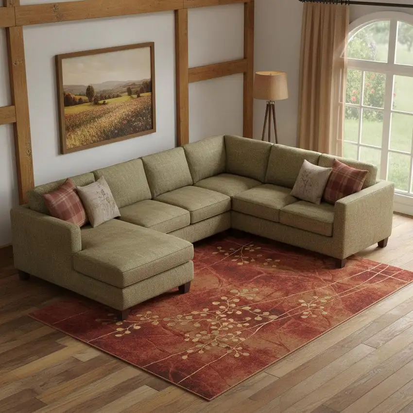 Red And Green Floral Non Skid Area Rug Photo 1