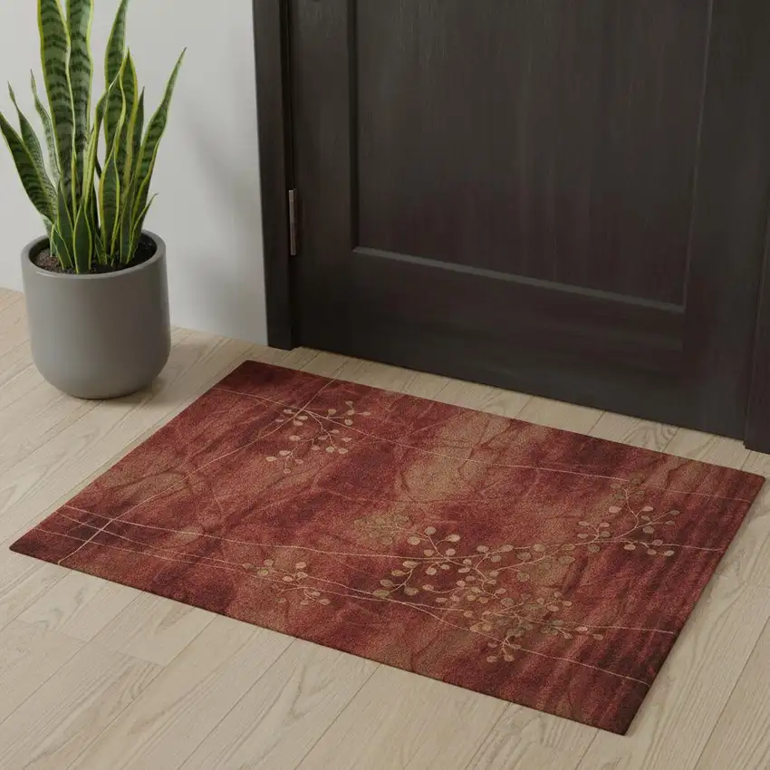 Red And Green Floral Non Skid Area Rug Photo 1