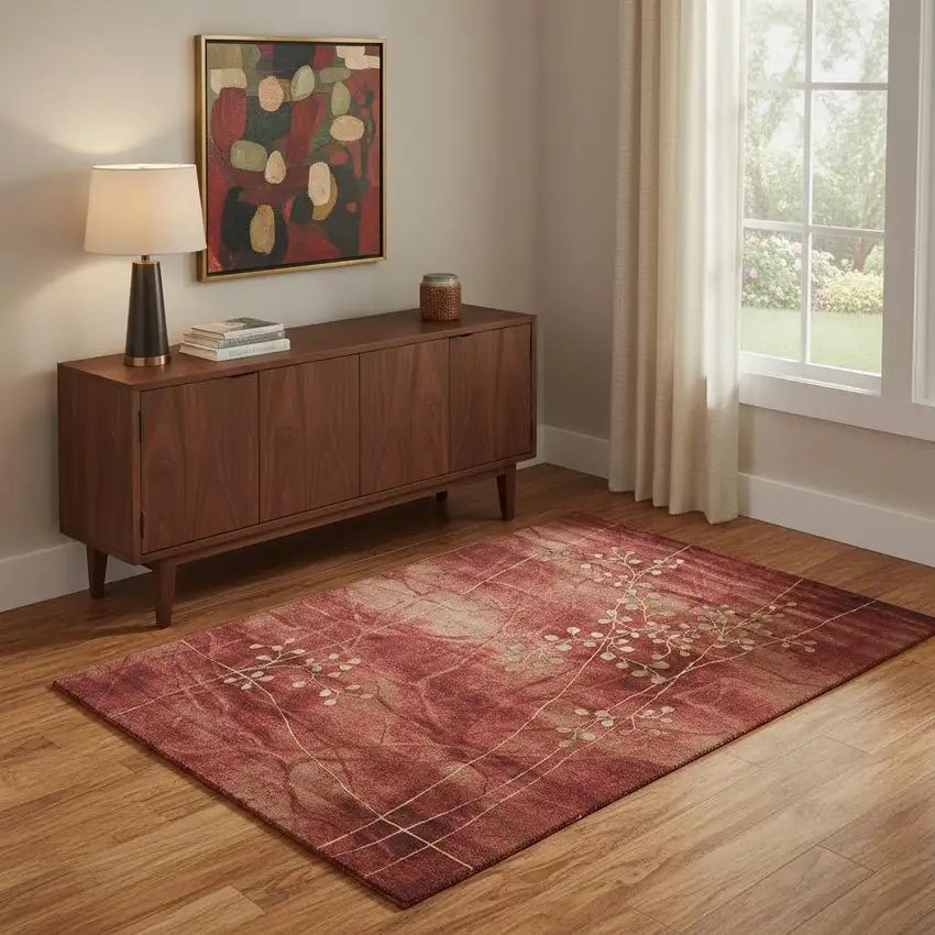 Red And Green Floral Non Skid Area Rug Photo 1