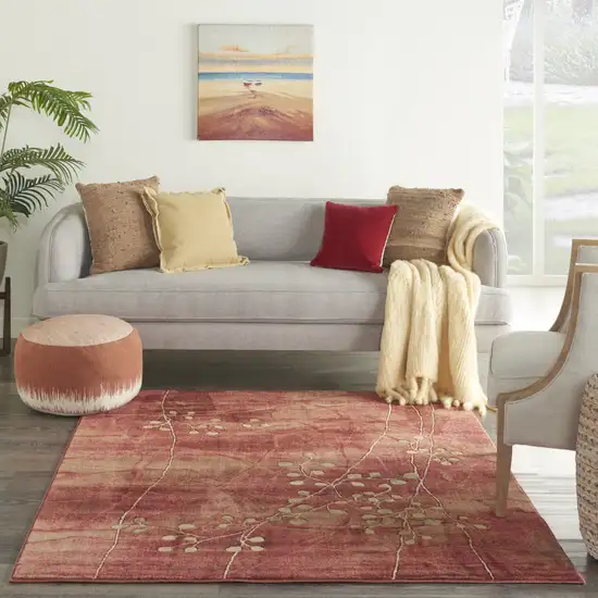 Red And Green Floral Non Skid Area Rug Photo 4