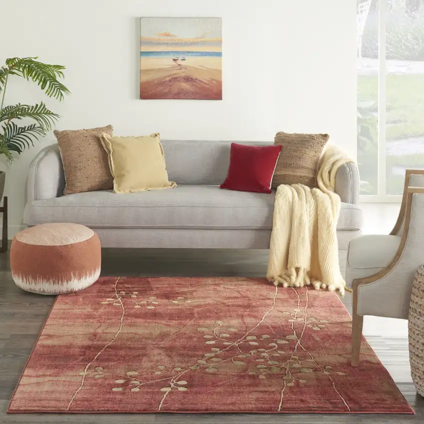 Red And Green Floral Non Skid Area Rug Photo 4