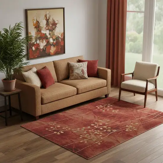 Red And Green Floral Non Skid Area Rug Photo 1