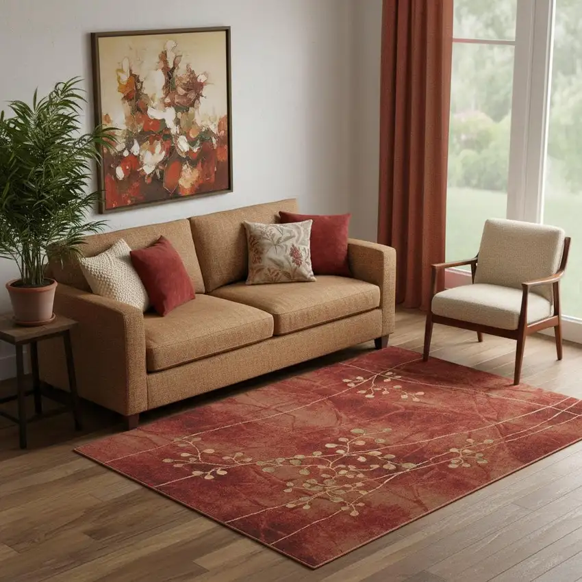 Red And Green Floral Non Skid Area Rug Photo 1