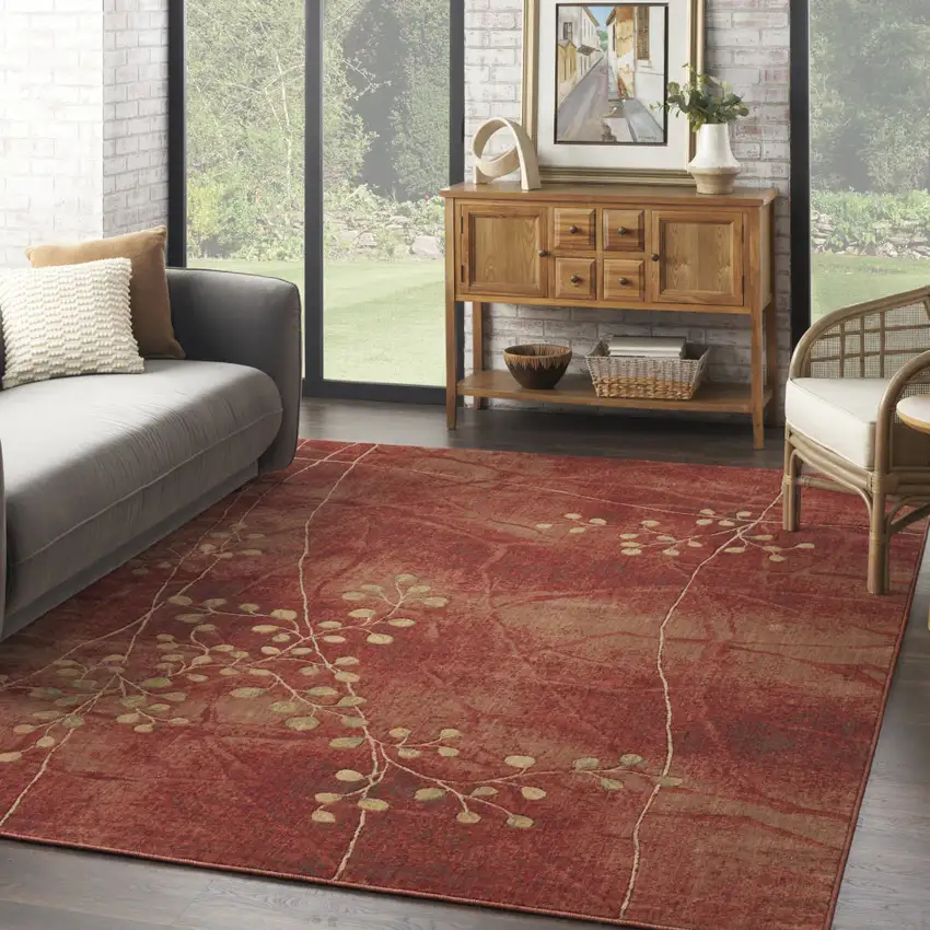 Red And Green Floral Non Skid Area Rug Photo 3