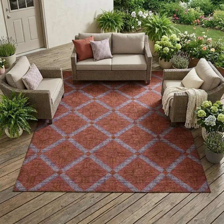 Red And Green Geometric Washable Indoor Outdoor Area Rug Photo 1