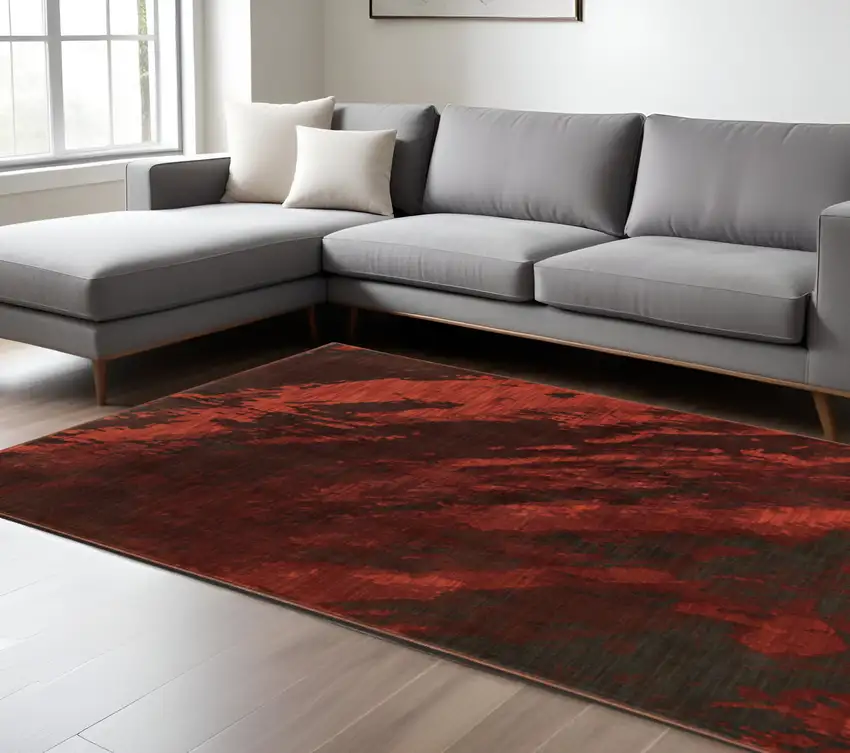 Red and Gray Abstract Power Loom Area Rug Photo 1