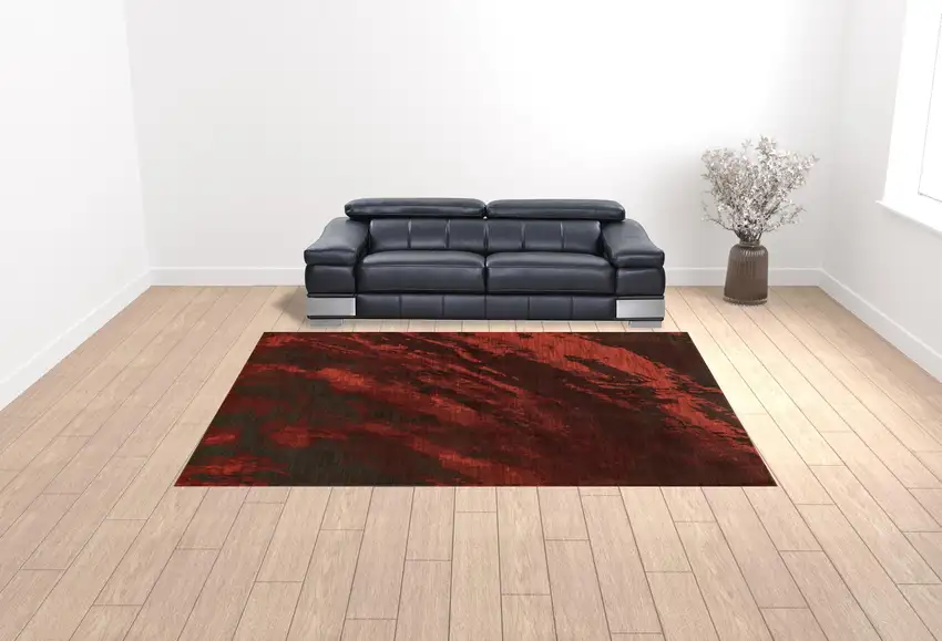 Red And Grey Abstract Power Loom Stain Resistant Area Rug Photo 2