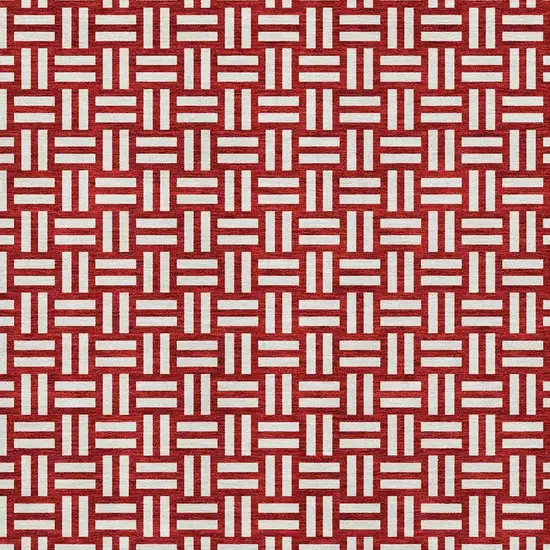 Red And Ivory Abstract Geometric Washable Area Rug With UV Protection Photo 2