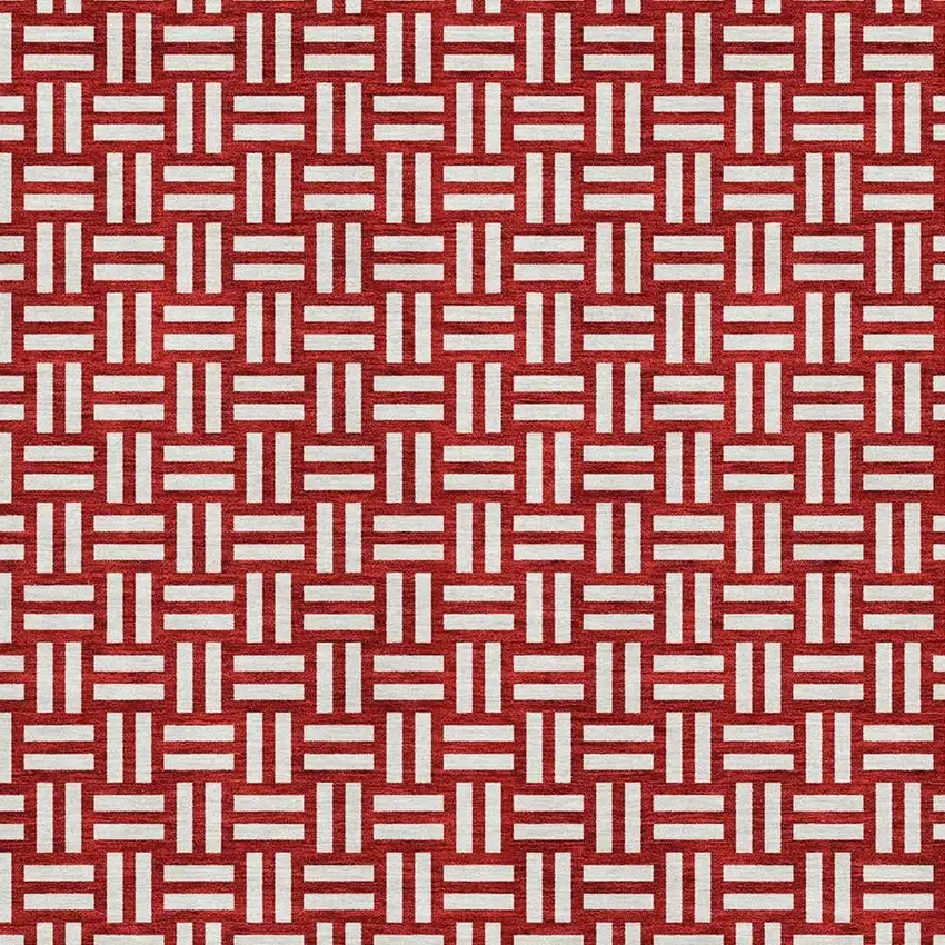 Red And Ivory Abstract Geometric Washable Area Rug With UV Protection Photo 2