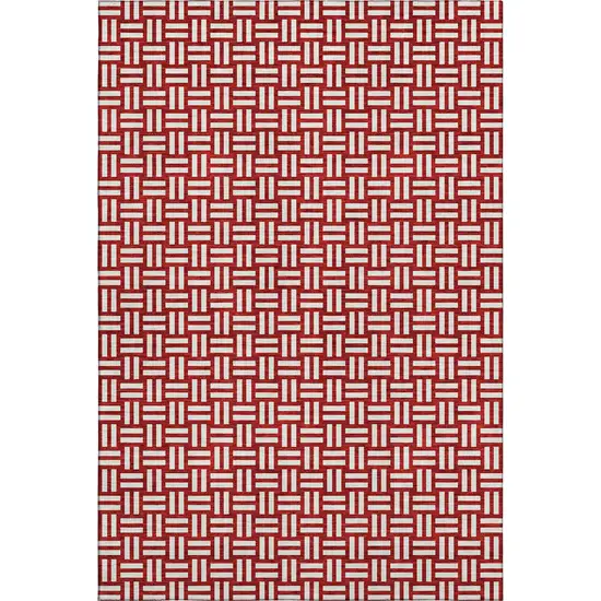 Red And Ivory Abstract Geometric Washable Area Rug With UV Protection Photo 1