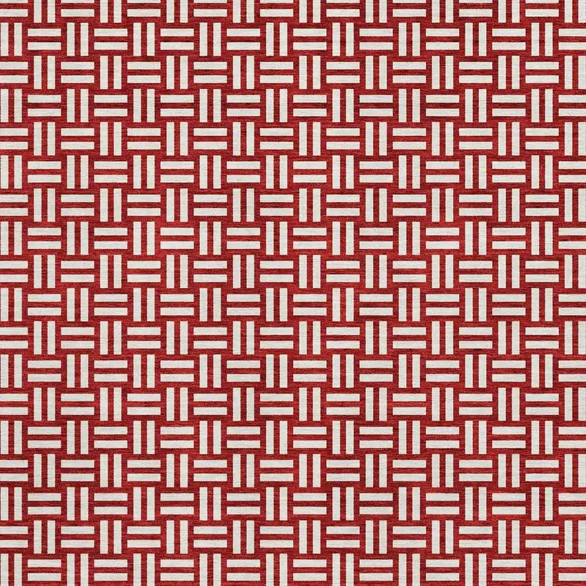 Red And Ivory Abstract Geometric Washable Area Rug With UV Protection Photo 2