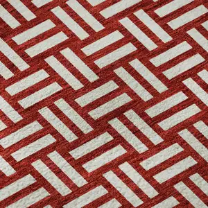 Photo of Red And Ivory Abstract Geometric Washable Area Rug With UV Protection