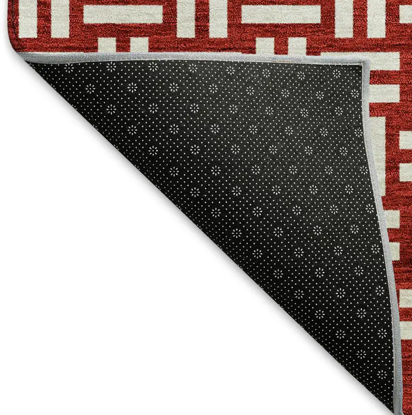 Red And Ivory Abstract Geometric Washable Area Rug With UV Protection Photo 6
