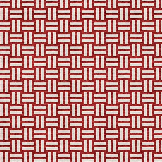 Red And Ivory Abstract Geometric Washable Area Rug With UV Protection Photo 2