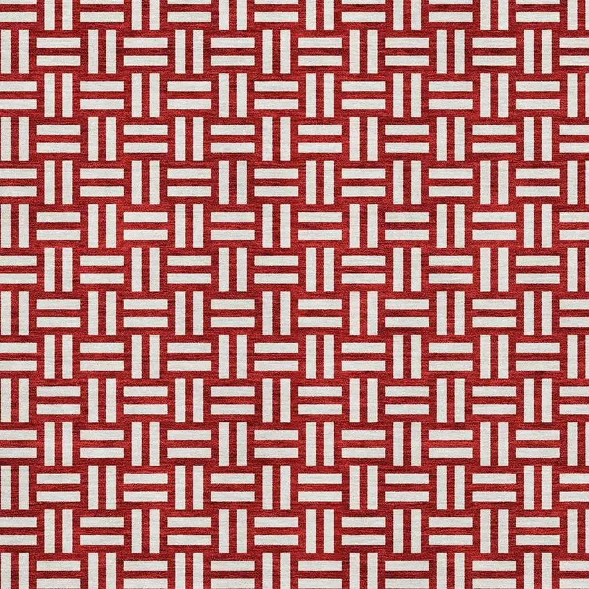 Red And Ivory Abstract Geometric Washable Area Rug With UV Protection Photo 2