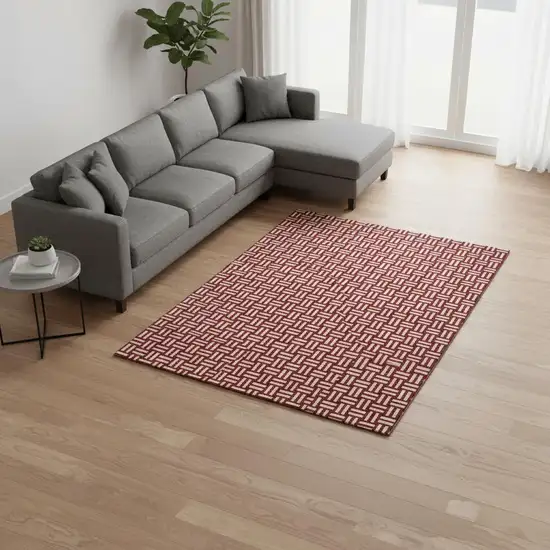 Red And Ivory Abstract Geometric Washable Area Rug With UV Protection Photo 2