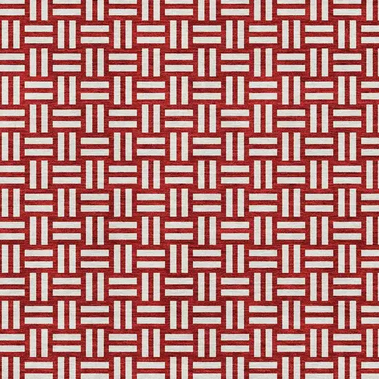 Red And Ivory Abstract Geometric Washable Area Rug With UV Protection Photo 2