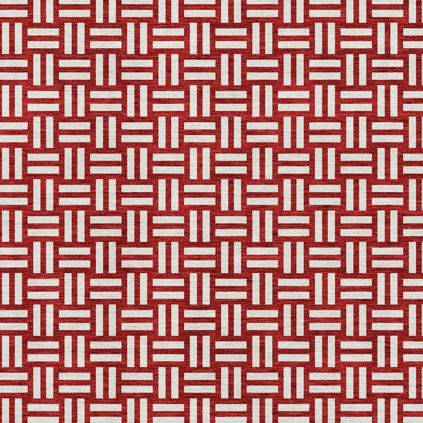 Red And Ivory Abstract Geometric Washable Area Rug With UV Protection Photo 2