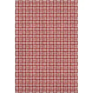 Photo of Red And Ivory Abstract Geometric Washable Area Rug With UV Protection