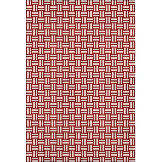 Red And Ivory Abstract Geometric Washable Area Rug With UV Protection Photo 3