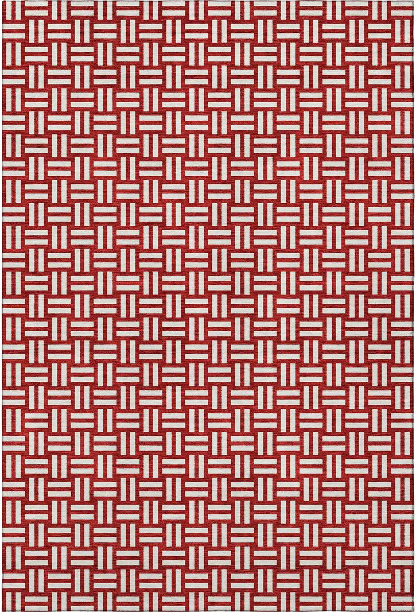 Red And Ivory Abstract Geometric Washable Area Rug With UV Protection Photo 3