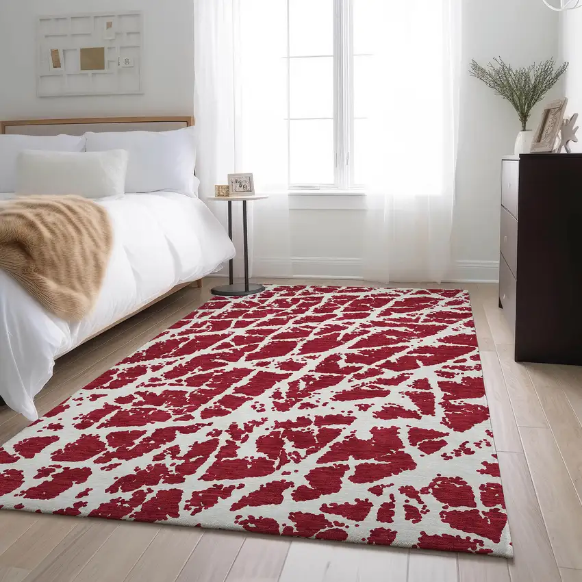 Red And Ivory Abstract Washable Area Rug With UV Protection Photo 5