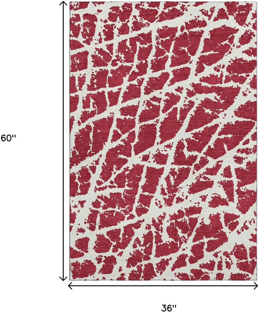 Red And Ivory Abstract Washable Area Rug With UV Protection Photo 3