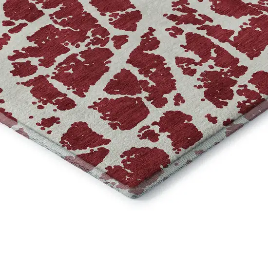 Red And Ivory Abstract Washable Area Rug With UV Protection Photo 8