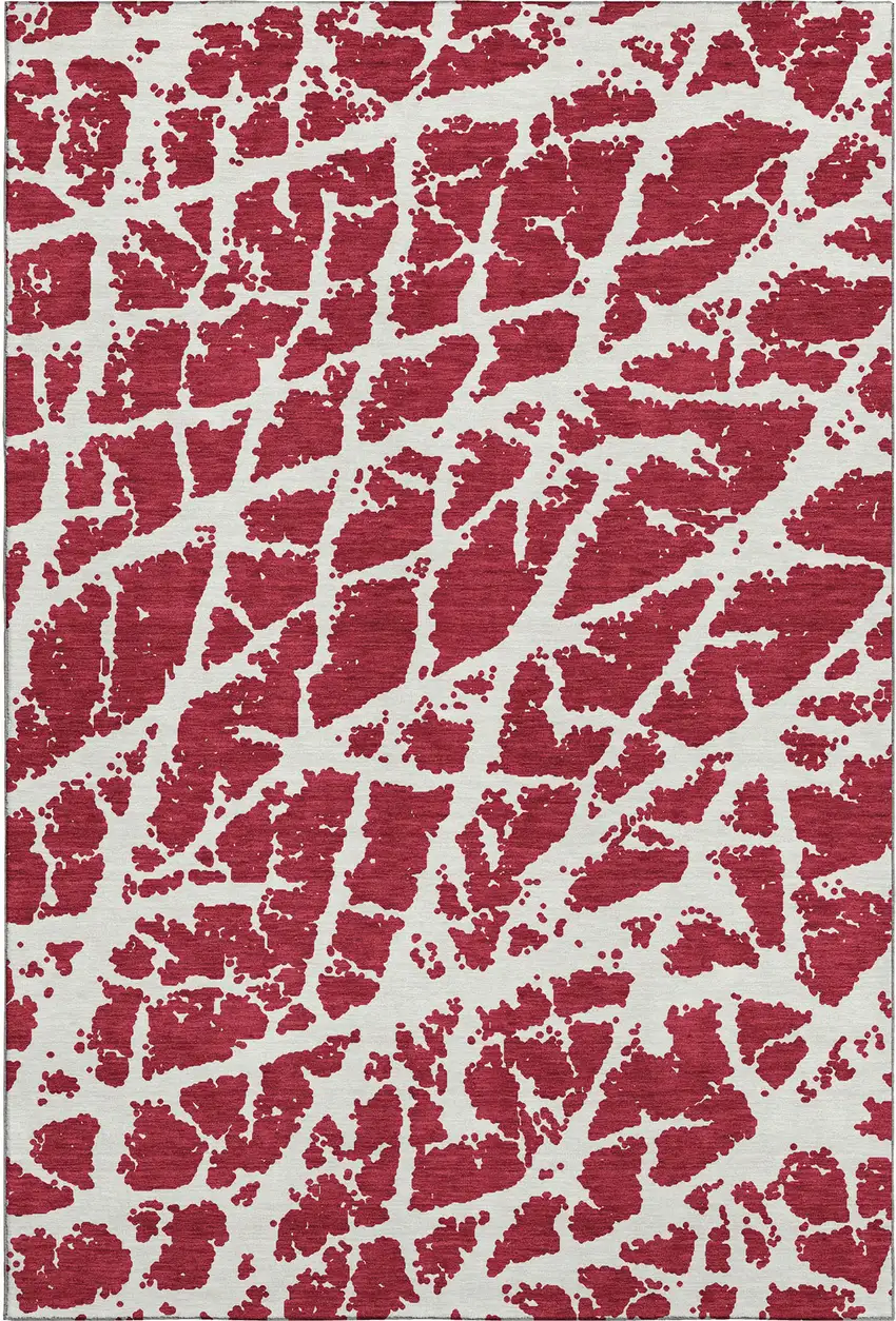 Red And Ivory Abstract Washable Area Rug With UV Protection Photo 1