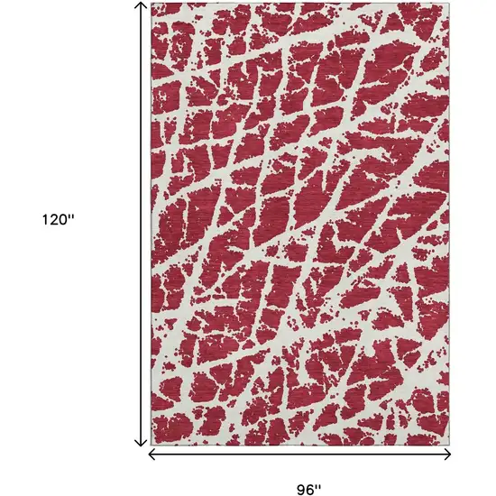 Red And Ivory Abstract Washable Area Rug With UV Protection Photo 3