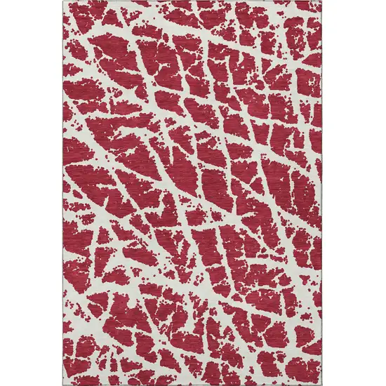 Red And Ivory Abstract Washable Area Rug With UV Protection Photo 4