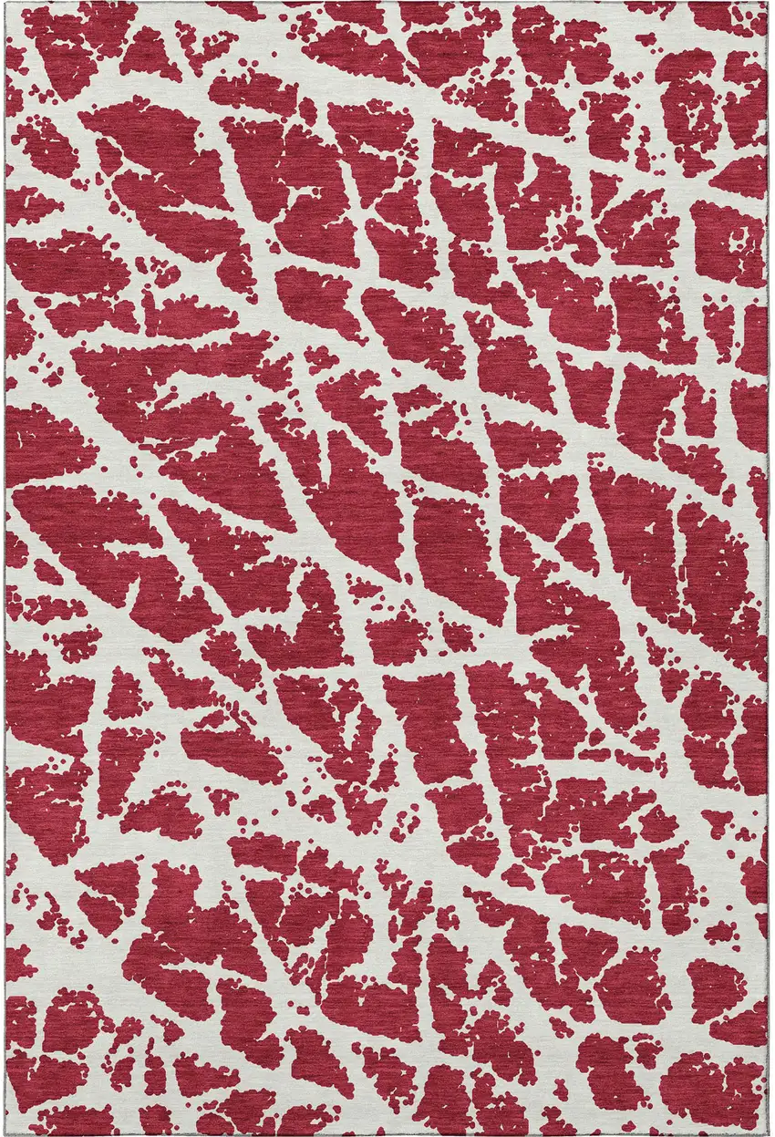 Red And Ivory Abstract Washable Area Rug With UV Protection Photo 4