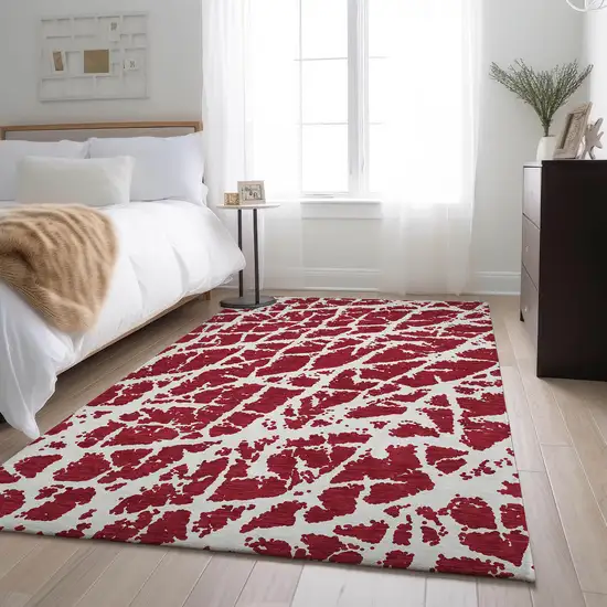 Red And Ivory Abstract Washable Area Rug With UV Protection Photo 5