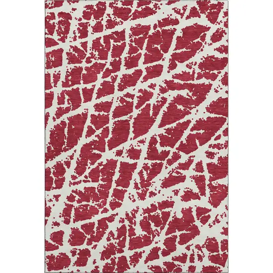Red And Ivory Abstract Washable Area Rug With UV Protection Photo 1