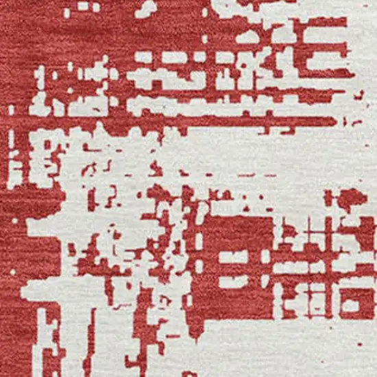 Red And Ivory Abstract Washable Area Rug With UV Protection Photo 3