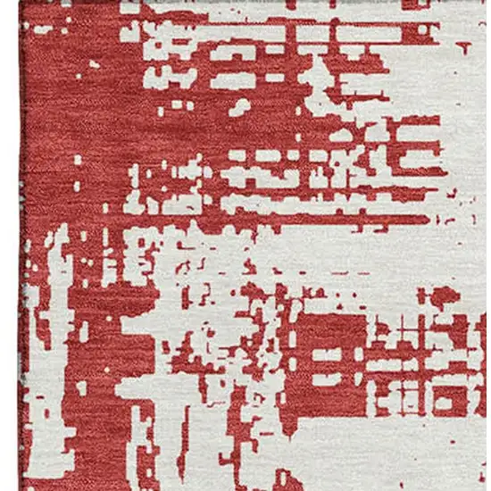 Red And Ivory Abstract Washable Area Rug With UV Protection Photo 4