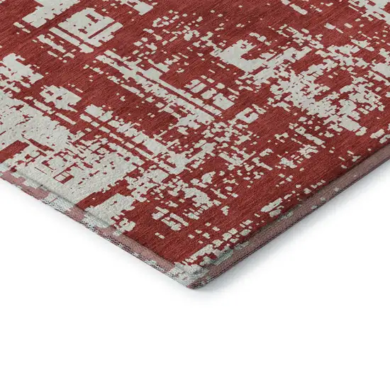 Red And Ivory Abstract Washable Area Rug With UV Protection Photo 8